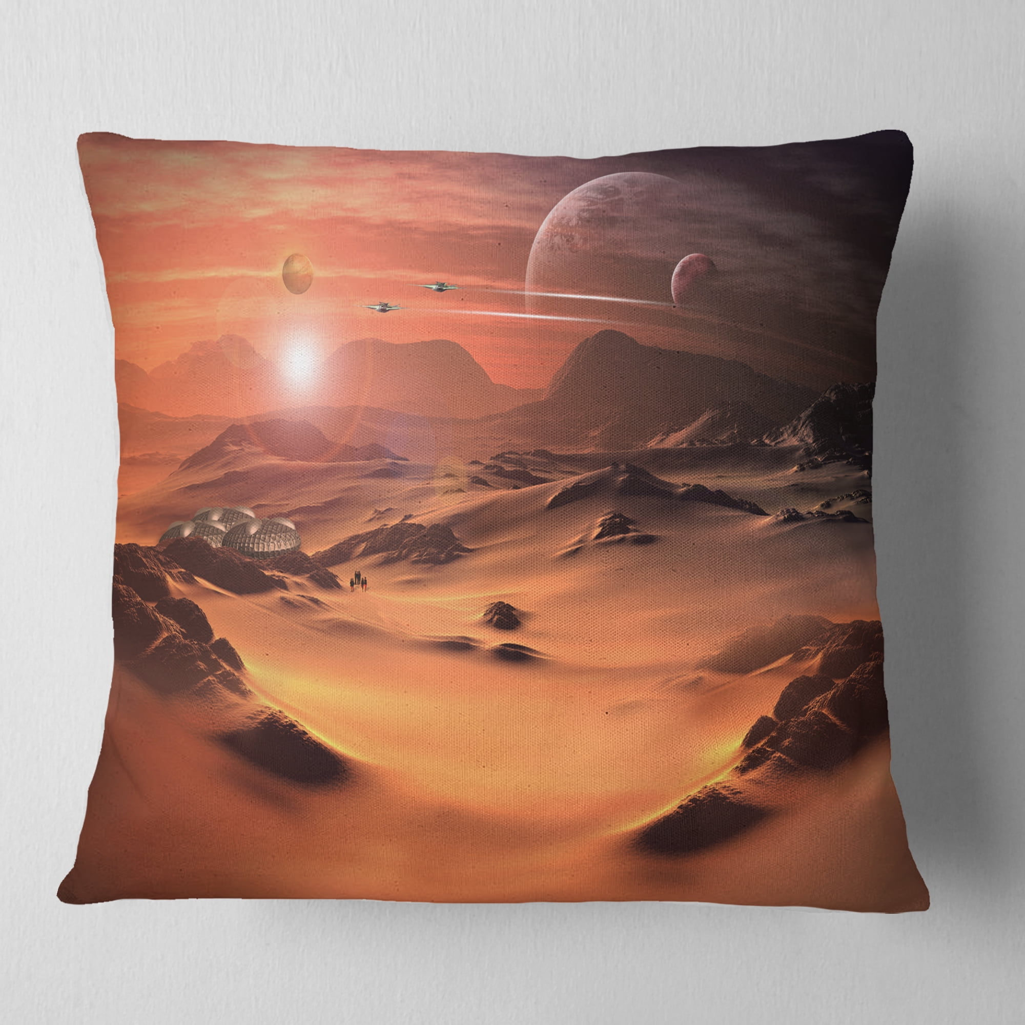 Designart Alien Planet 3D Rendered Computer Art - Landscape Printed Throw Pillow - 18x18