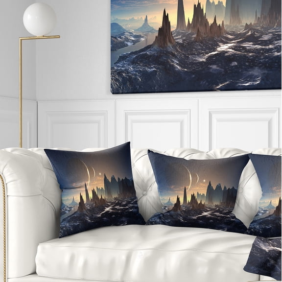 Designart Alien Planet with Mountains - Contemporary Throw Pillow - 18x18