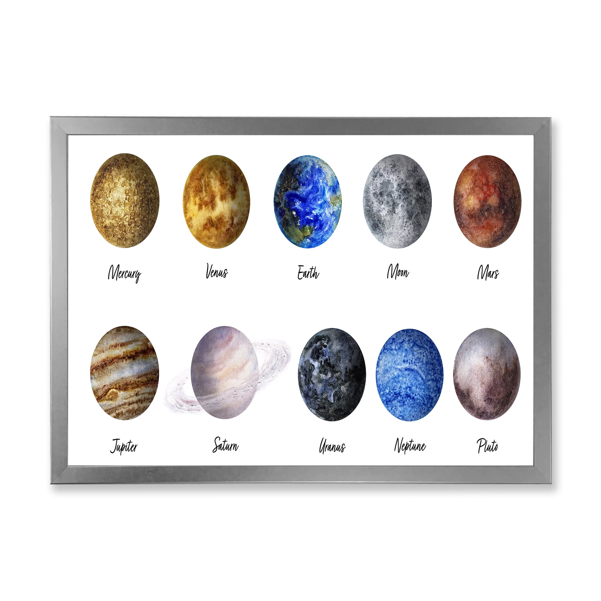 Designart 'All Planets United On White' Modern Framed Art Print