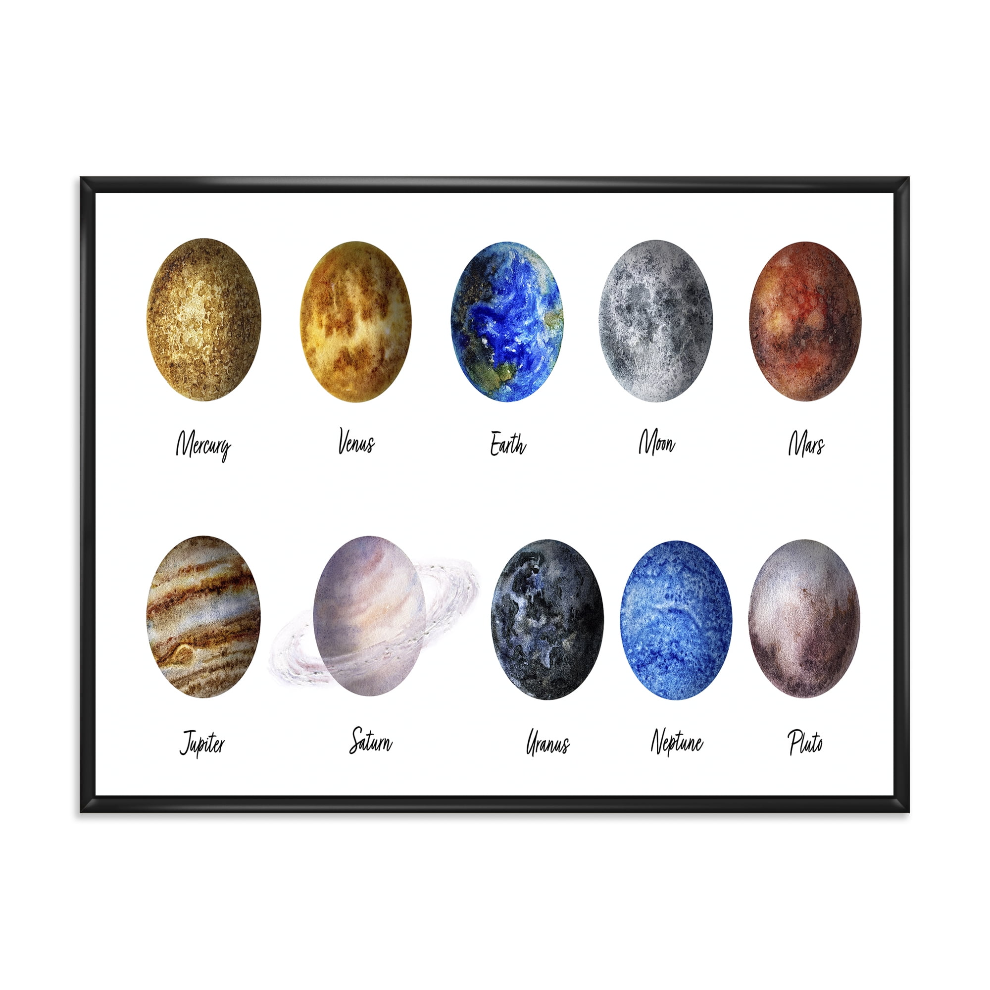 Designart 'All Planets United On White' Modern Framed Canvas Wall Art Print