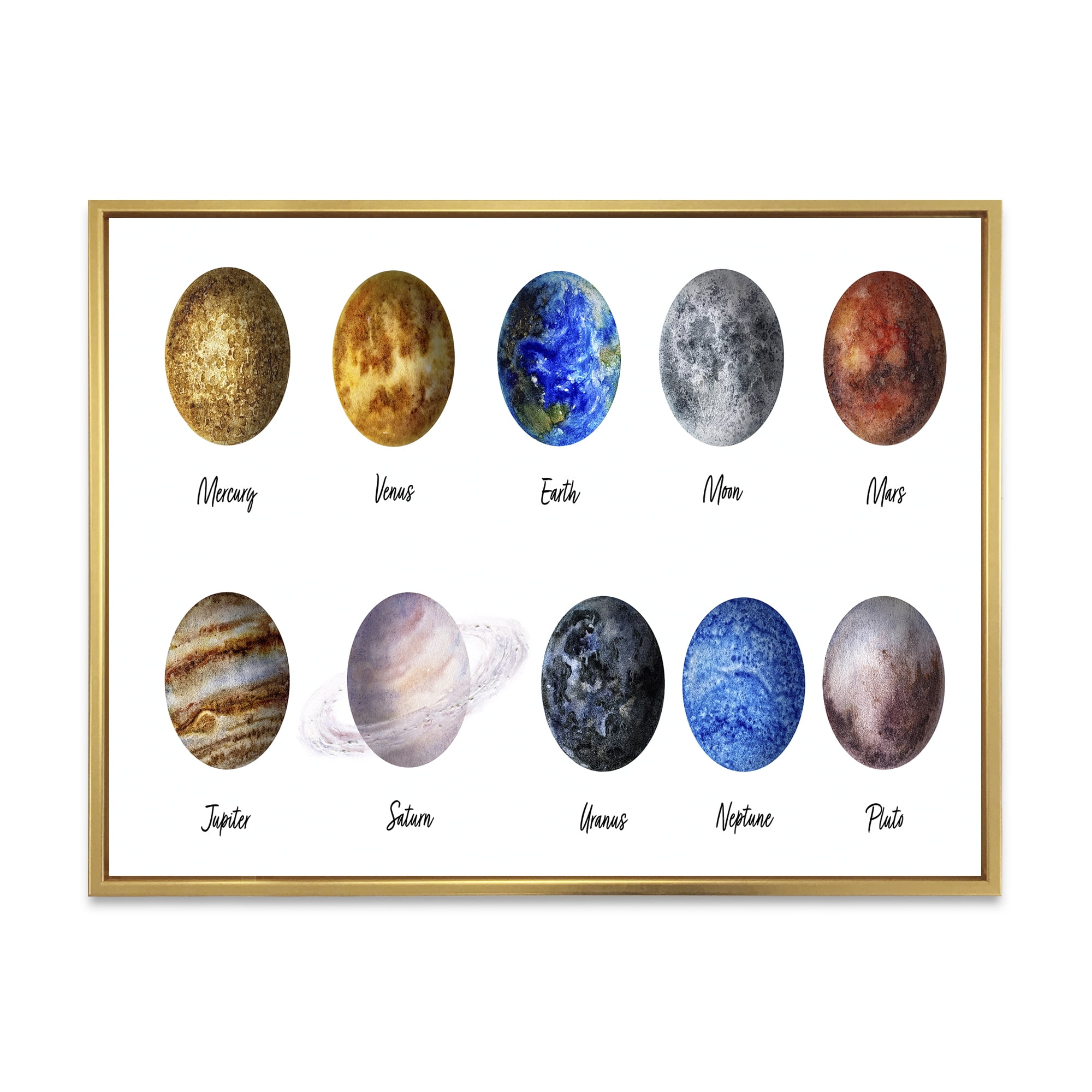 Designart 'All Planets United On White' Modern Framed Canvas Wall Art Print