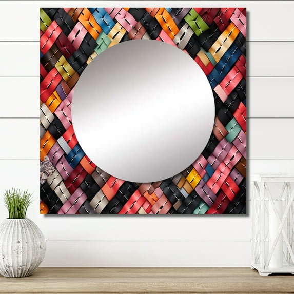 Designart "All Stylish Brands Logo I" Fashion Square Mirror Wall Decor Glam - Large Pink Square Bathroom Mirror - Square Printed Wall Mirror Art