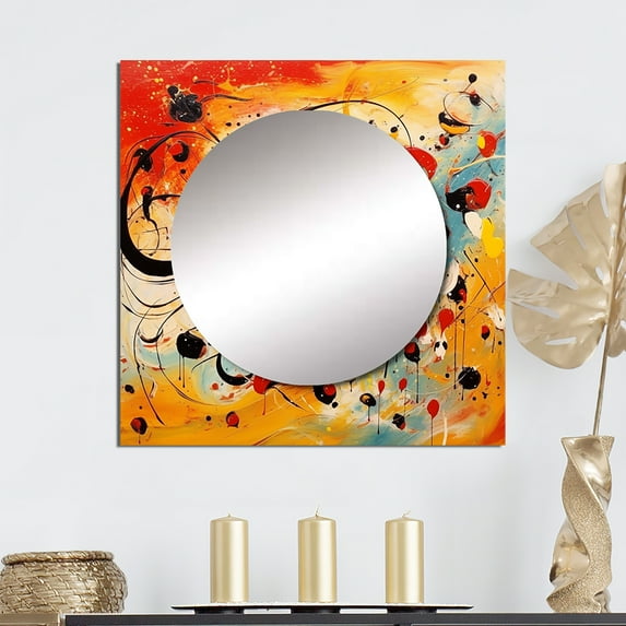 Designart "All That Jazz Colorful Joyful Expression" Abstract Collages Square Mirror For Wall Decor - Large Yellow Square Mirror Printed Wall Decor - Transitional Square Living Room Mirror