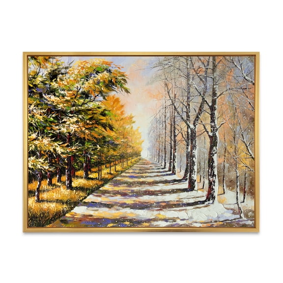 Designart 'Allegory On Theme Autumn and Winter' Traditional Framed Canvas Wall Art Print