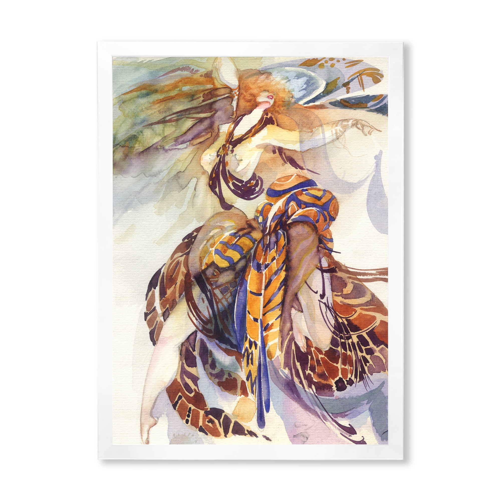 Designart 'Allegory of Paradise Bird Woman Portrait' Traditional Framed Art Print