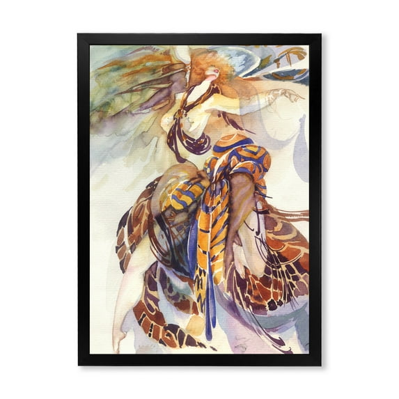 Designart 'Allegory of Paradise Bird Woman Portrait' Traditional Framed Art Print