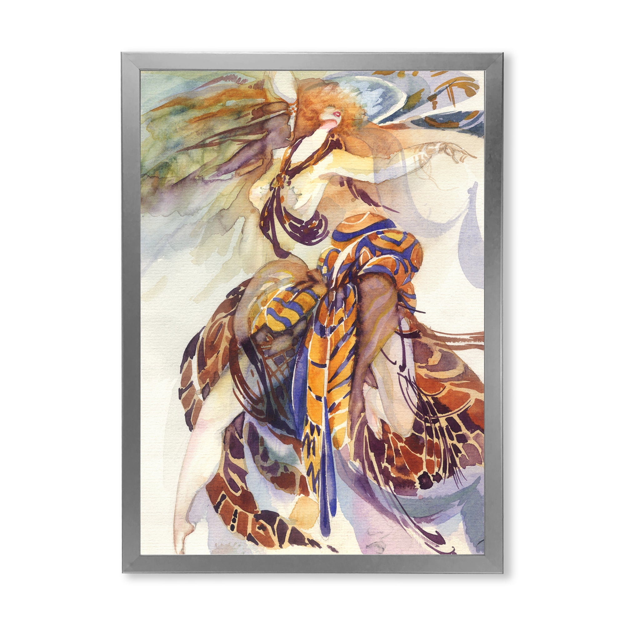 Designart 'Allegory of Paradise Bird Woman Portrait' Traditional Framed Art Print