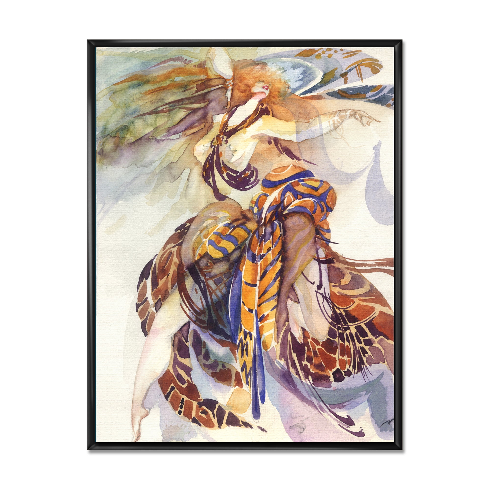 Designart 'Allegory of Paradise Bird Woman Portrait' Traditional Framed Canvas Wall Art Print