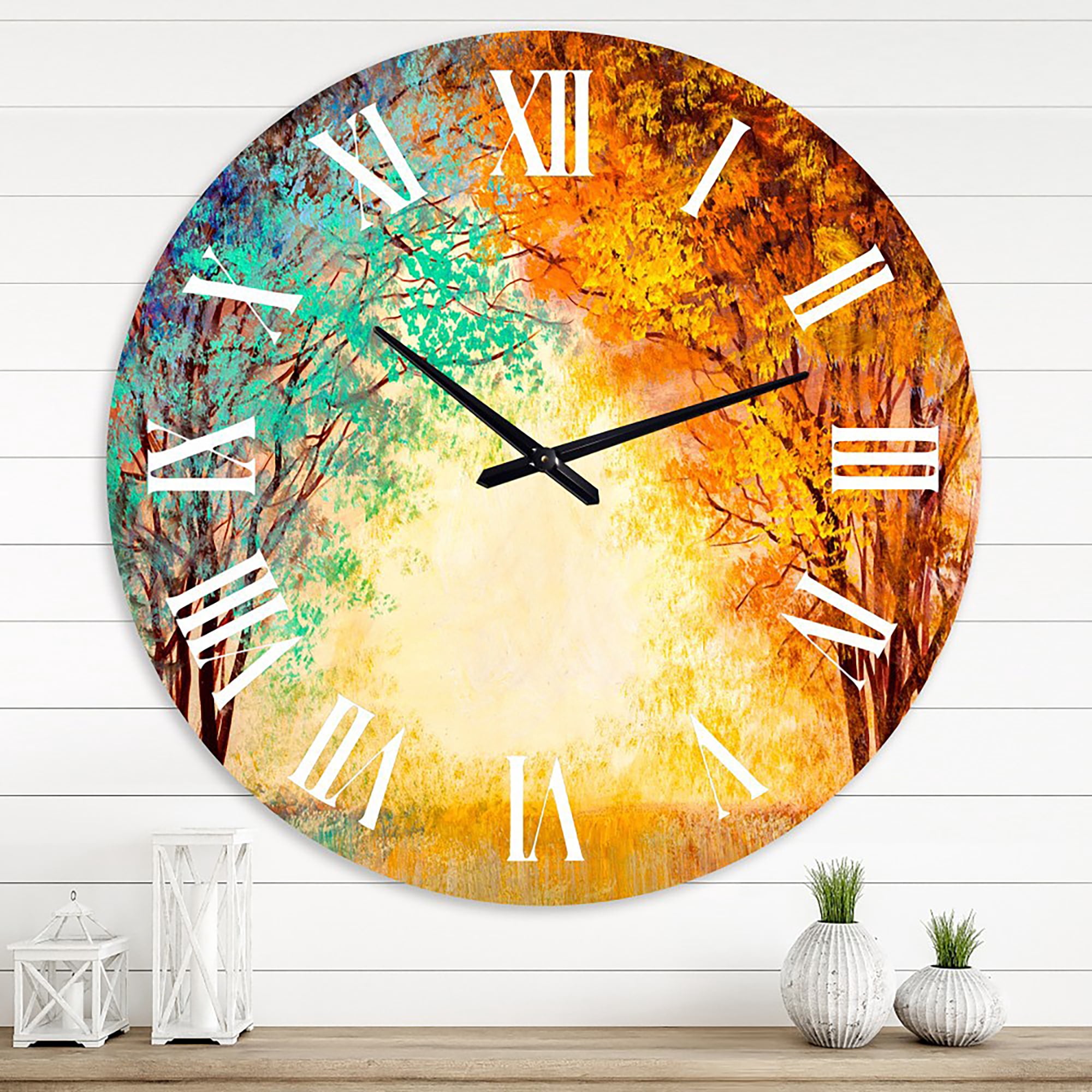Designart 'Alley Through The Park In Autumn Sunset' Traditional Wall Clock