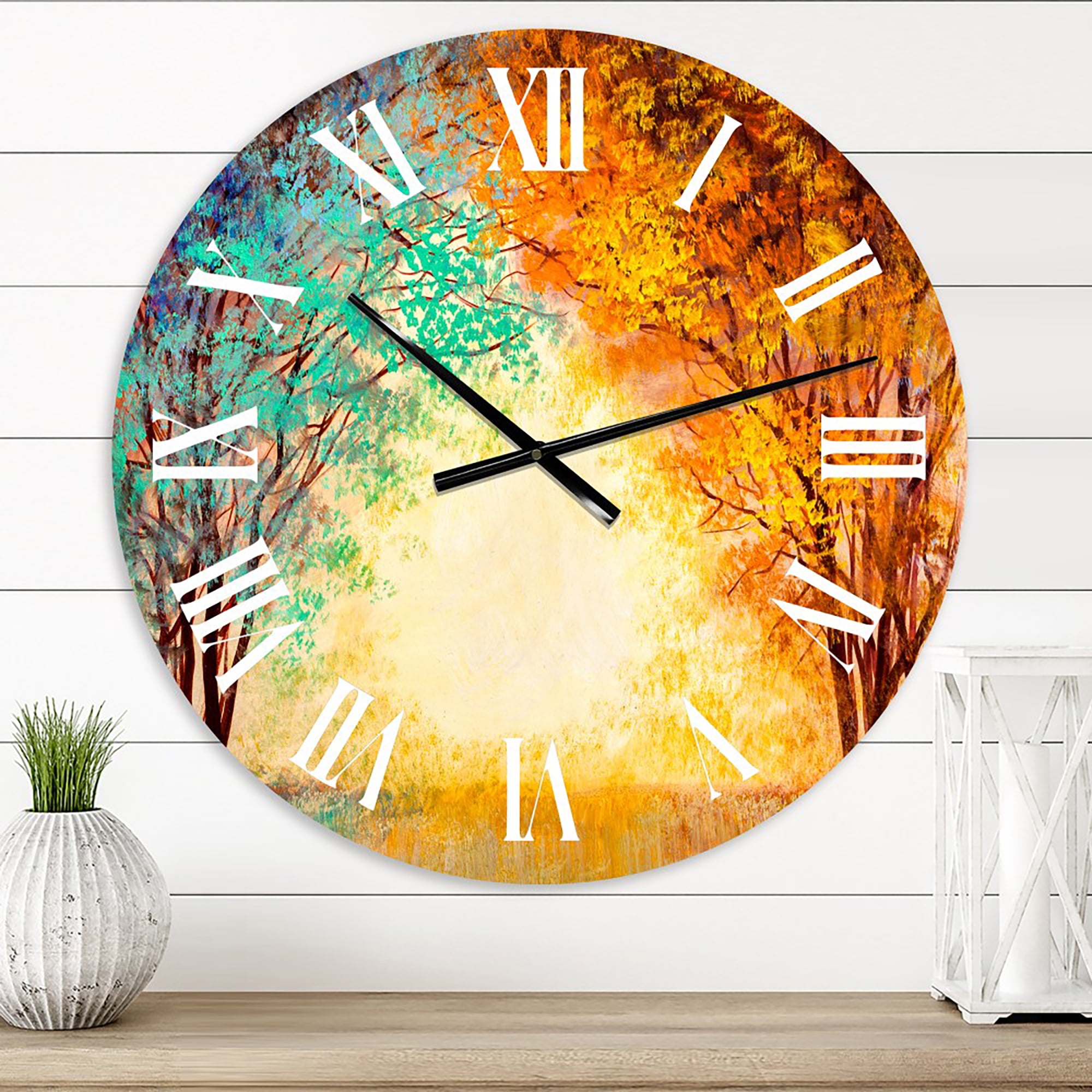 Designart 'Alley Through The Park In Autumn Sunset' Traditional Wall Clock