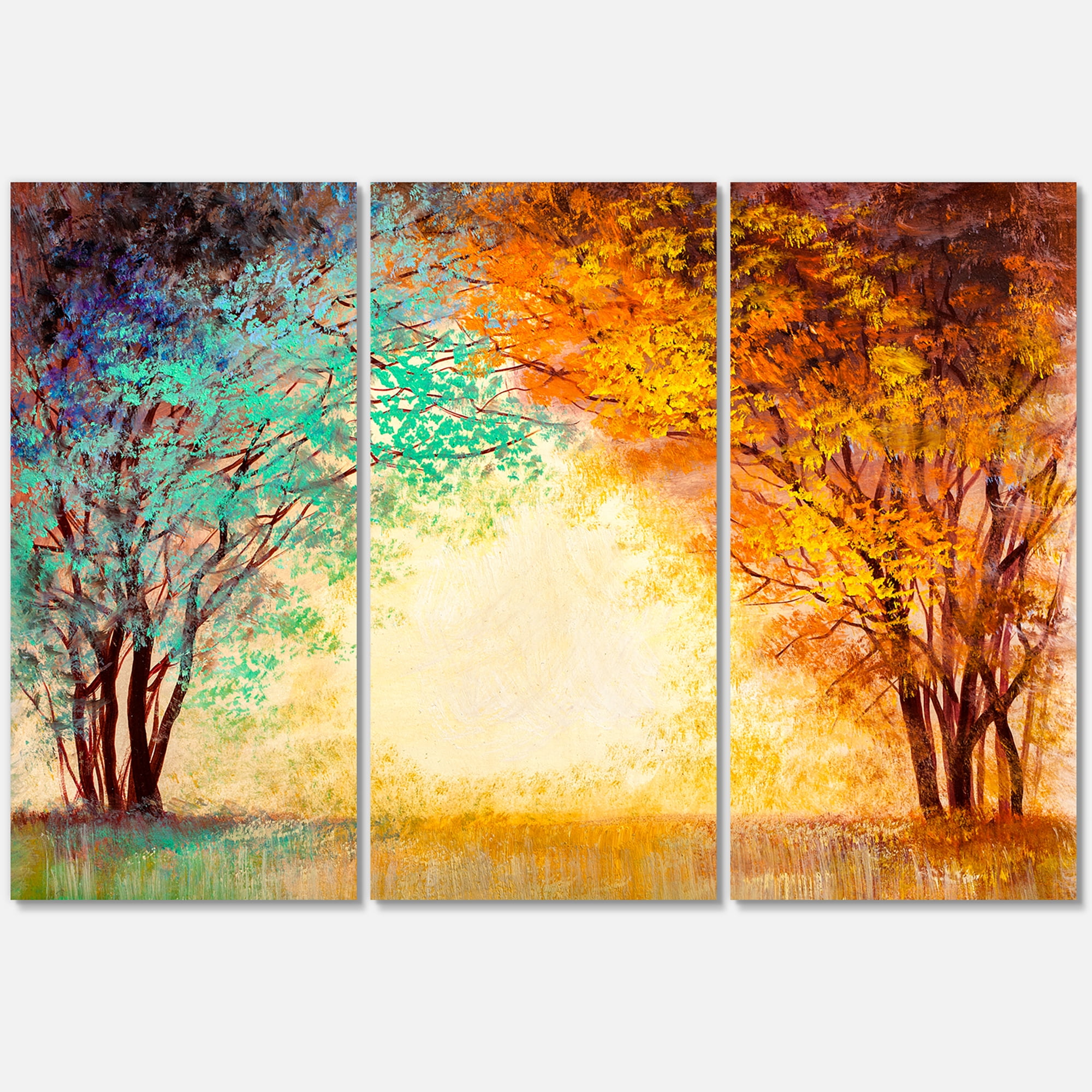 Designart ' Alley Through The Turquise Park In Autumn Sunset ' Traditional Canvas Wall Art Print