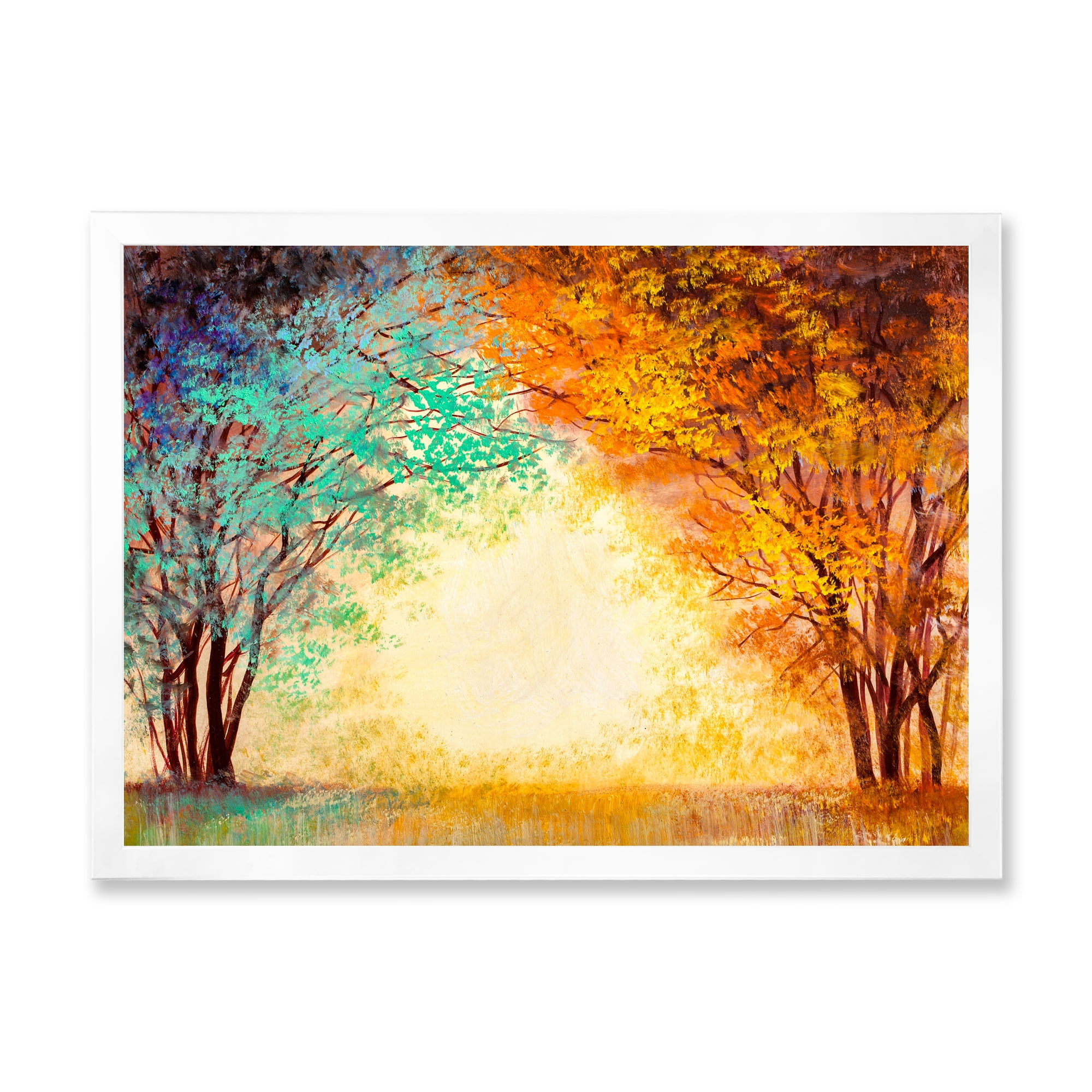Designart 'Alley Through The Turquise Park In Autumn Sunset ' Traditional Framed Art Print