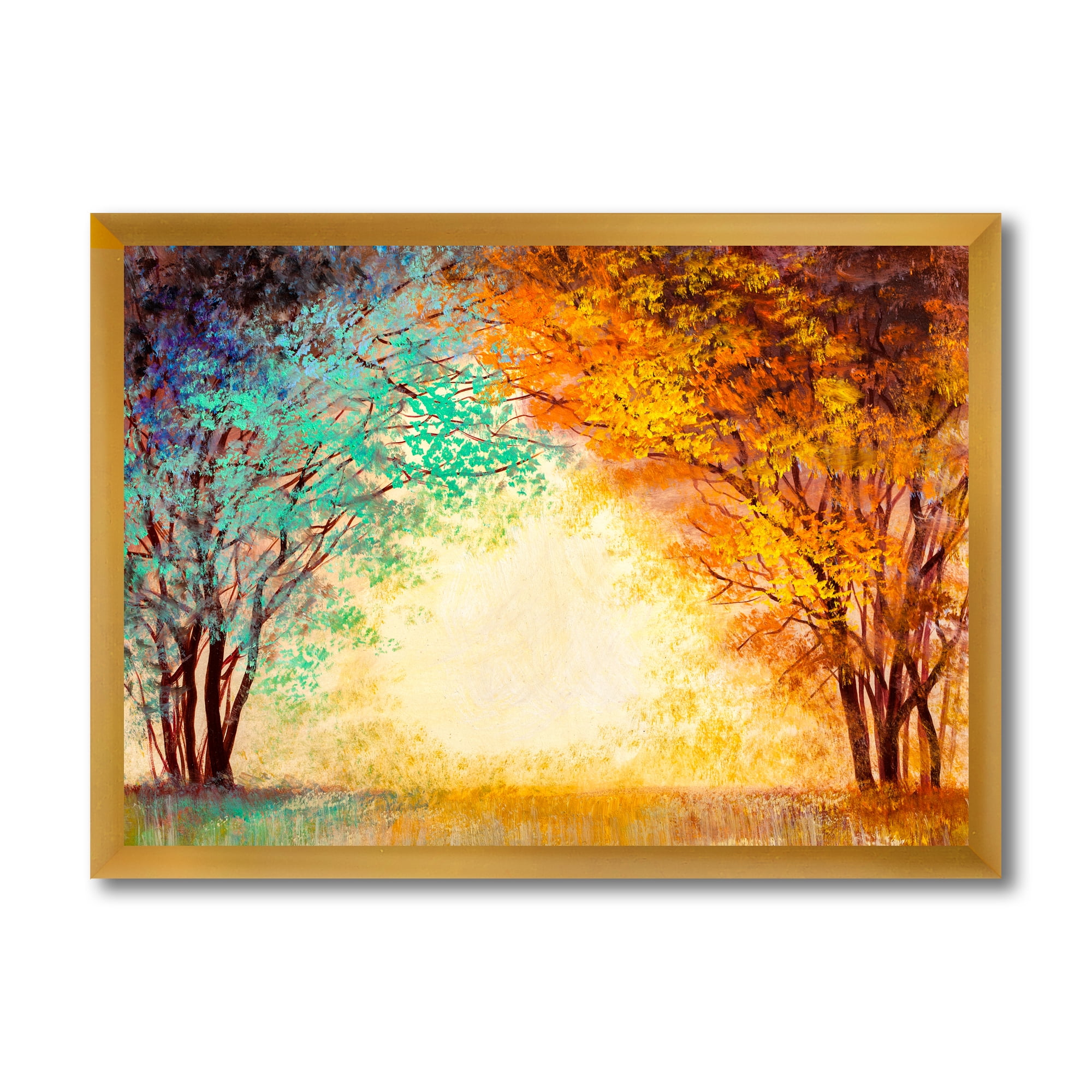 Designart 'Alley Through The Turquise Park In Autumn Sunset ' Traditional Framed Art Print