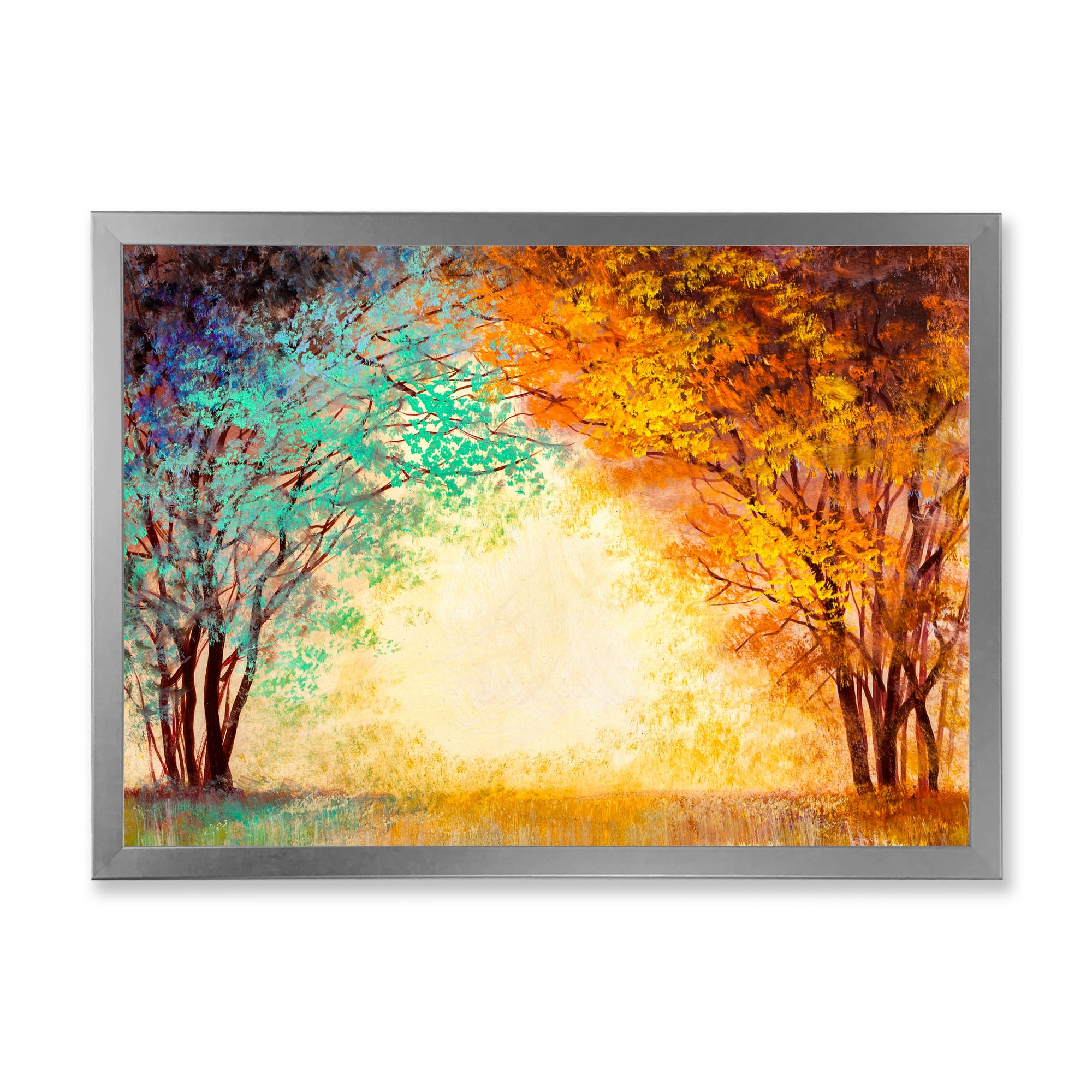 Designart 'Alley Through The Turquise Park In Autumn Sunset ' Traditional Framed Art Print