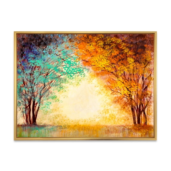 Designart 'Alley Through The Turquise Park In Autumn Sunset ' Traditional Framed Canvas Wall Art Print