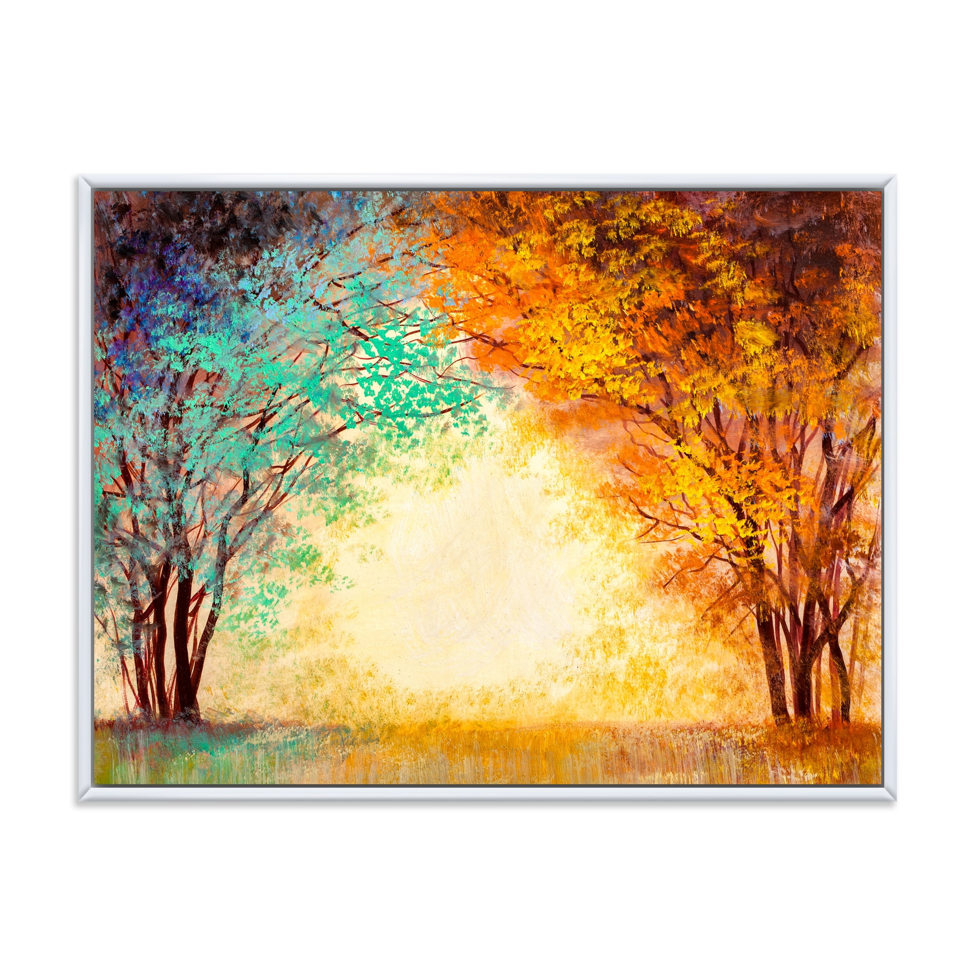 Designart 'Alley Through The Turquise Park In Autumn Sunset ' Traditional Framed Canvas Wall Art Print