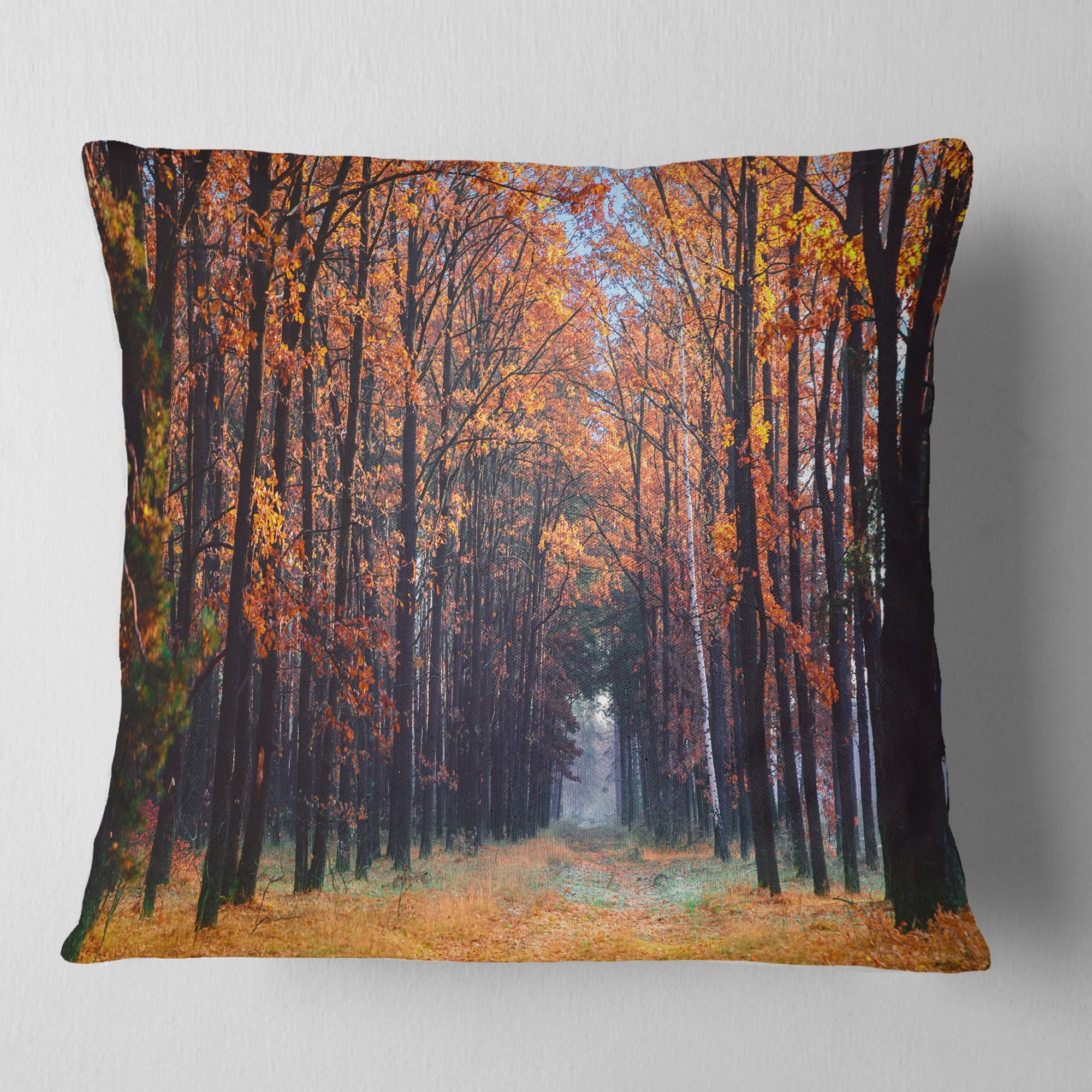 Designart Alley in the Dense Autumn Forest - Forest Throw Pillow - 18x18