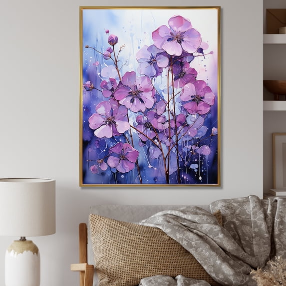 Designart "Allure Of The Mystical I" Violets Floater Framed Canvas Wall Art