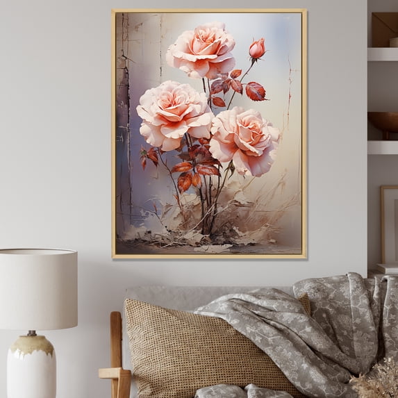 Designart "Alluring Pink Blossoms" Roses Floater Framed Wall Decor