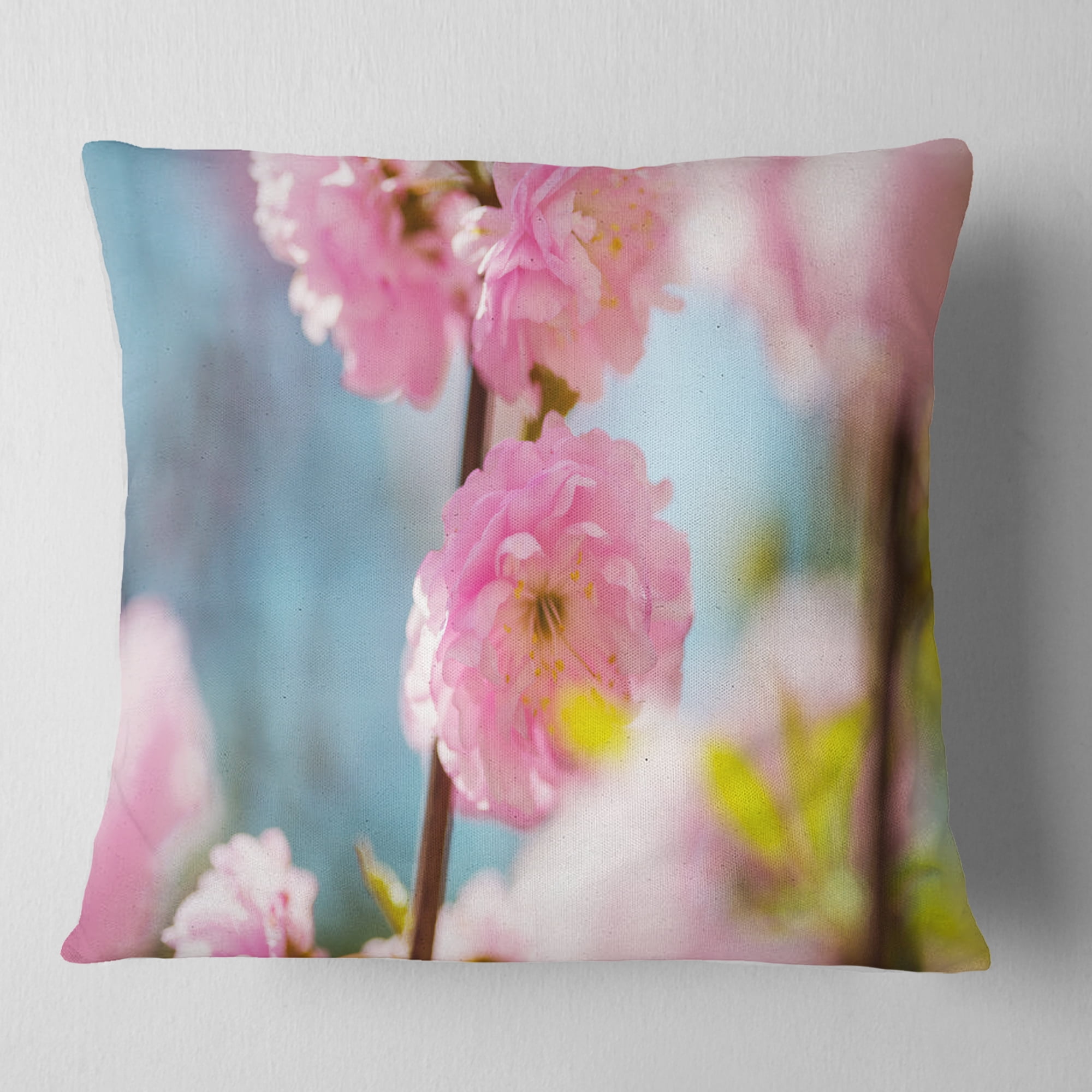 Designart Almond Tree Pink Flowers - Flower Throw Pillow - 18x18