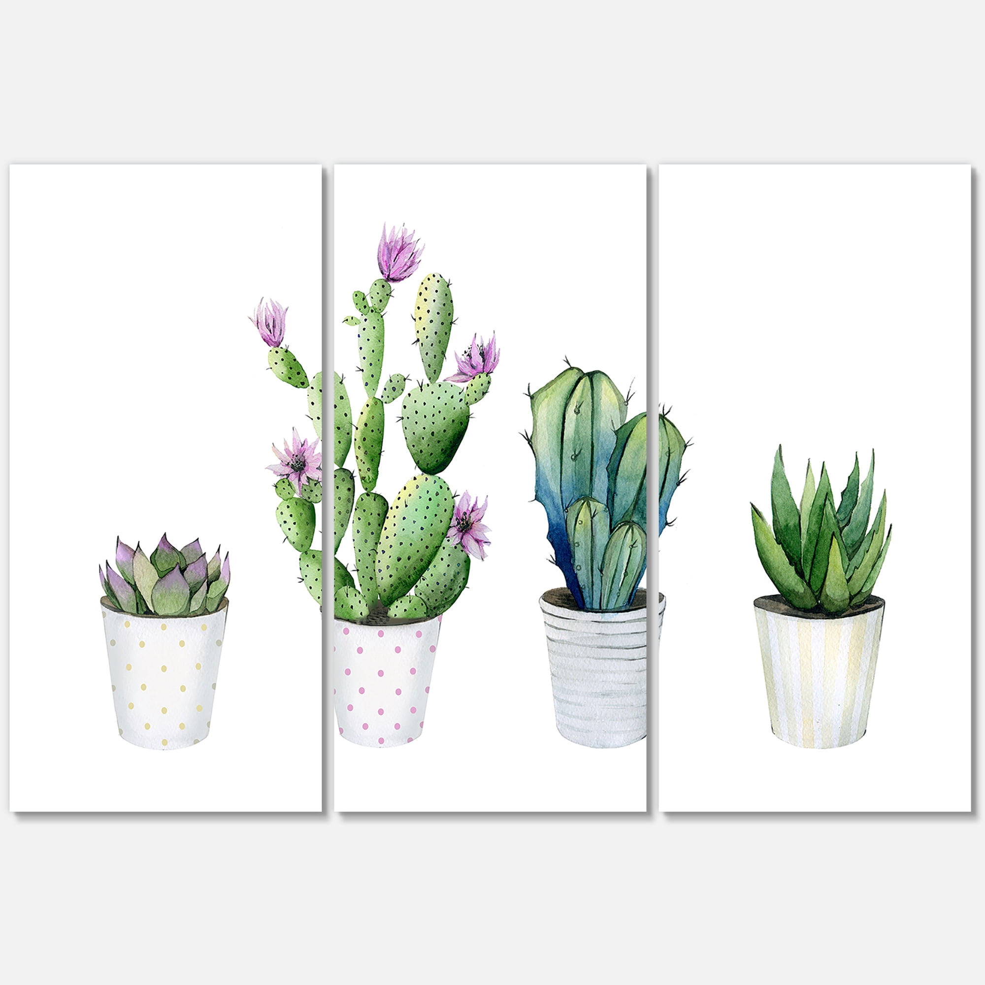 Designart ' Aloe Vera Cactus Succulent Home Plants In The Pots ' Farmhouse Canvas Wall Art Print