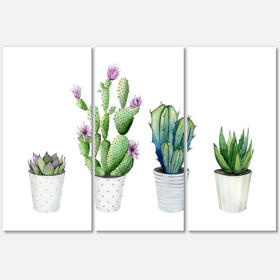 Designart ' Aloe Vera Cactus Succulent Home Plants In The Pots ' Farmhouse Canvas Wall Art Print