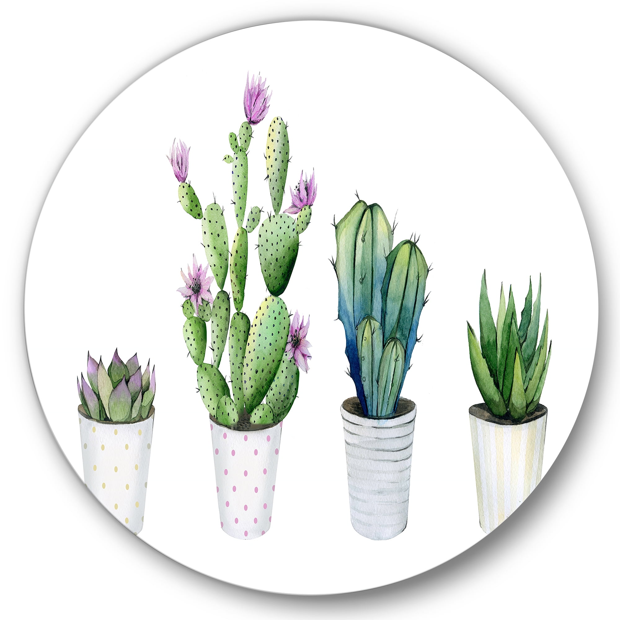 Designart 'Aloe Vera Cactus Succulent Home Plants In The Pots' Farmhouse  Circle Metal Wall Art 29x29 - Disc of 29 