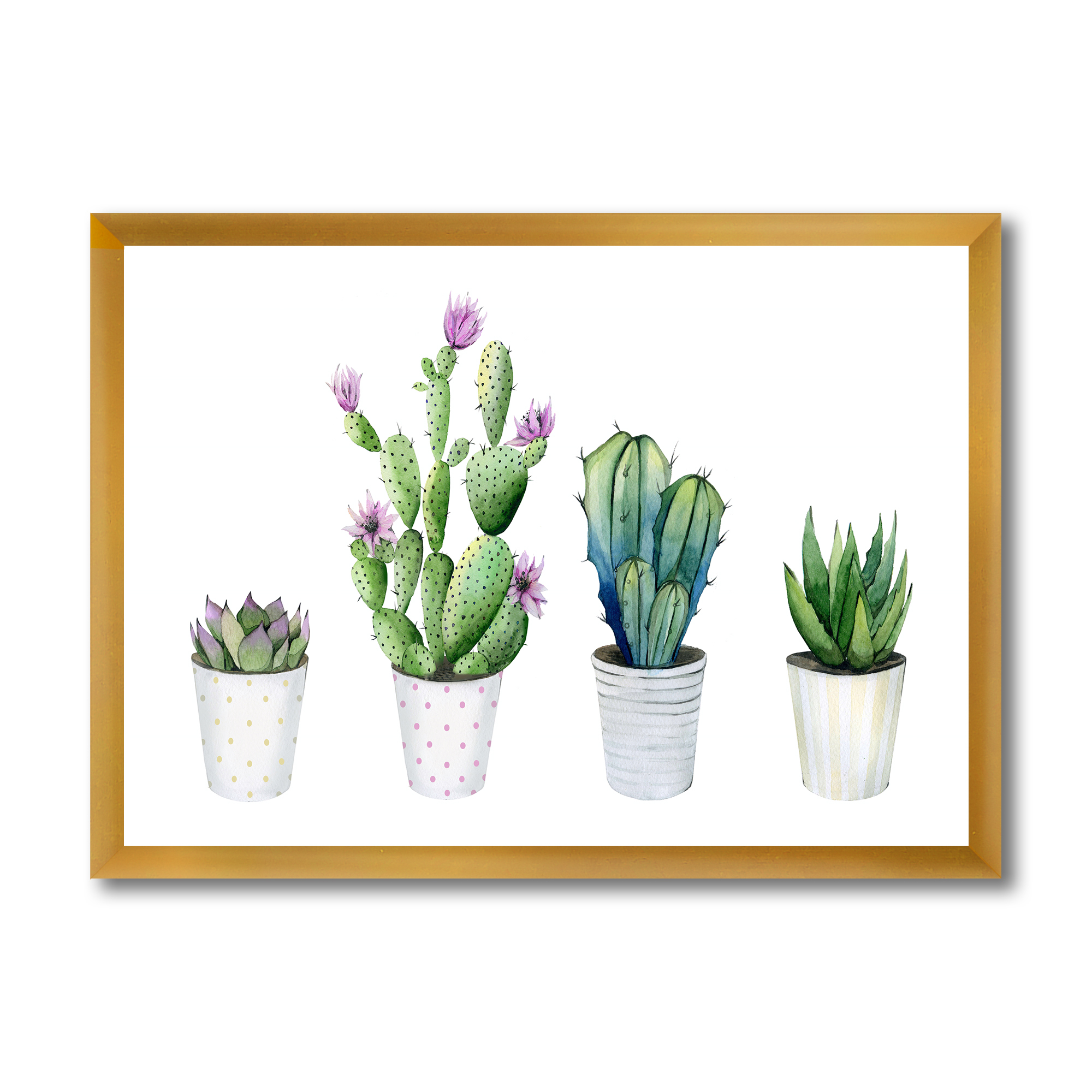 Designart 'Aloe Vera Cactus Succulent Home Plants In The Pots' Farmhouse Framed Art Print