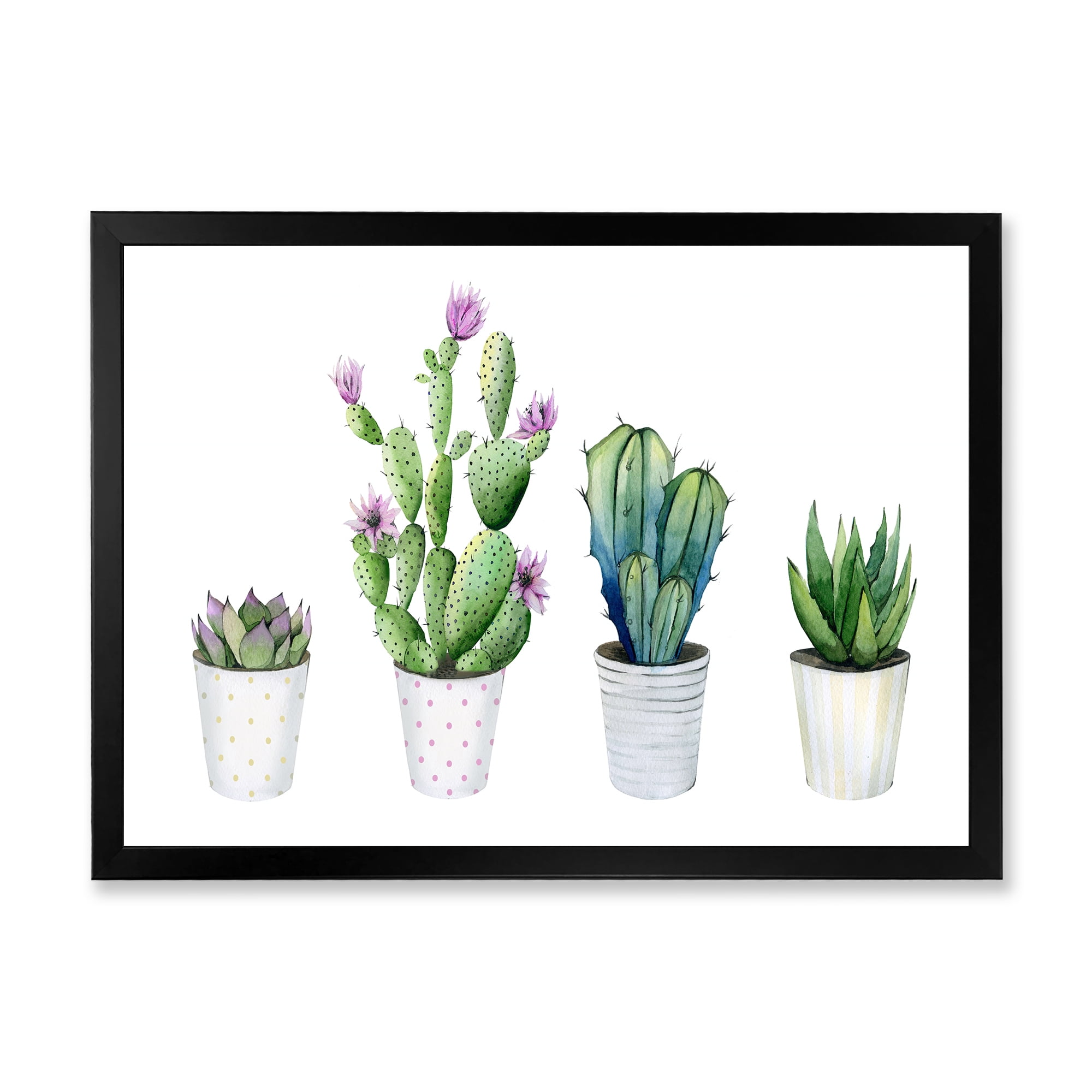 Designart 'Aloe Vera Cactus Succulent Home Plants In The Pots' Farmhouse Framed Art Print