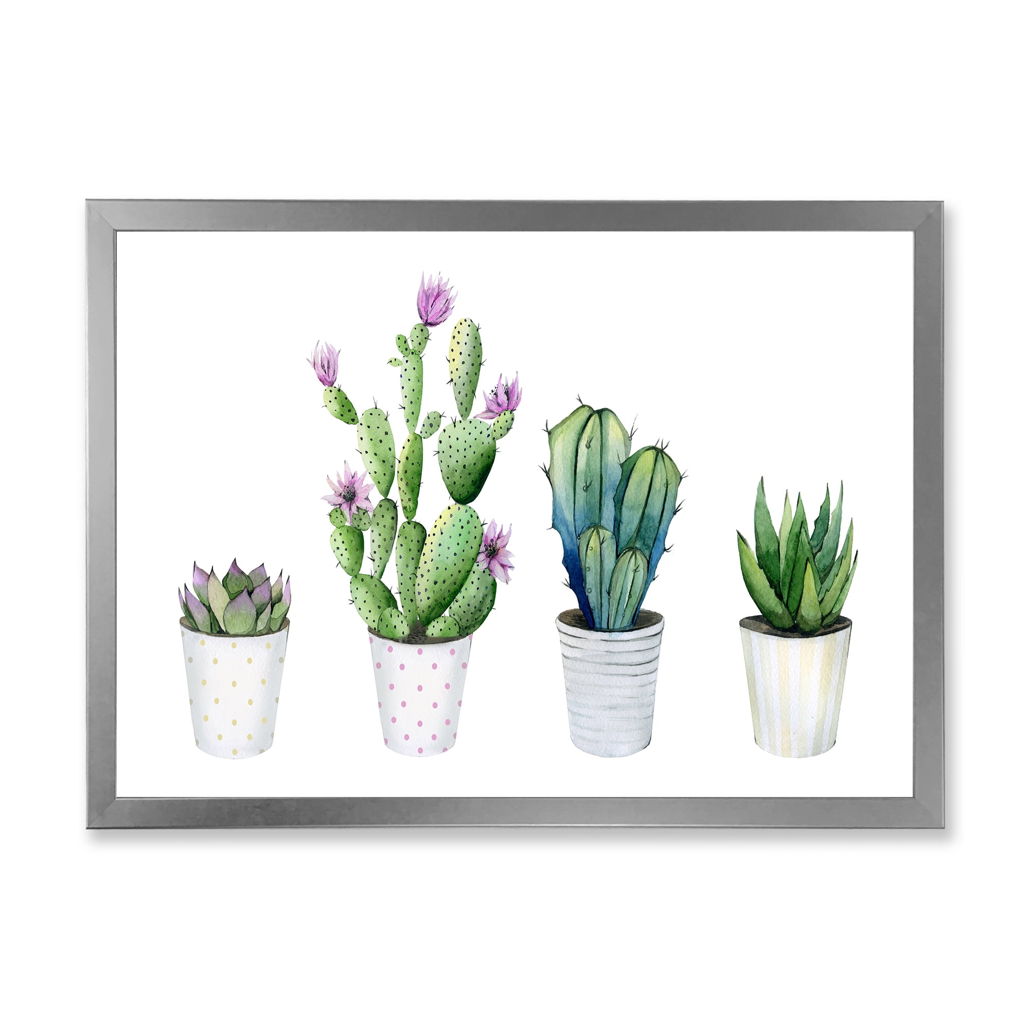 Designart 'Aloe Vera Cactus Succulent Home Plants In The Pots' Farmhouse Framed Art Print