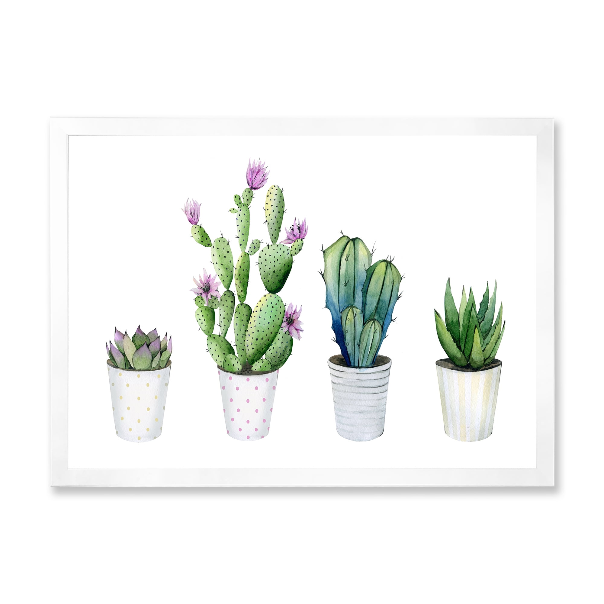 Designart 'Aloe Vera Cactus Succulent Home Plants In The Pots' Farmhouse Framed Art Print
