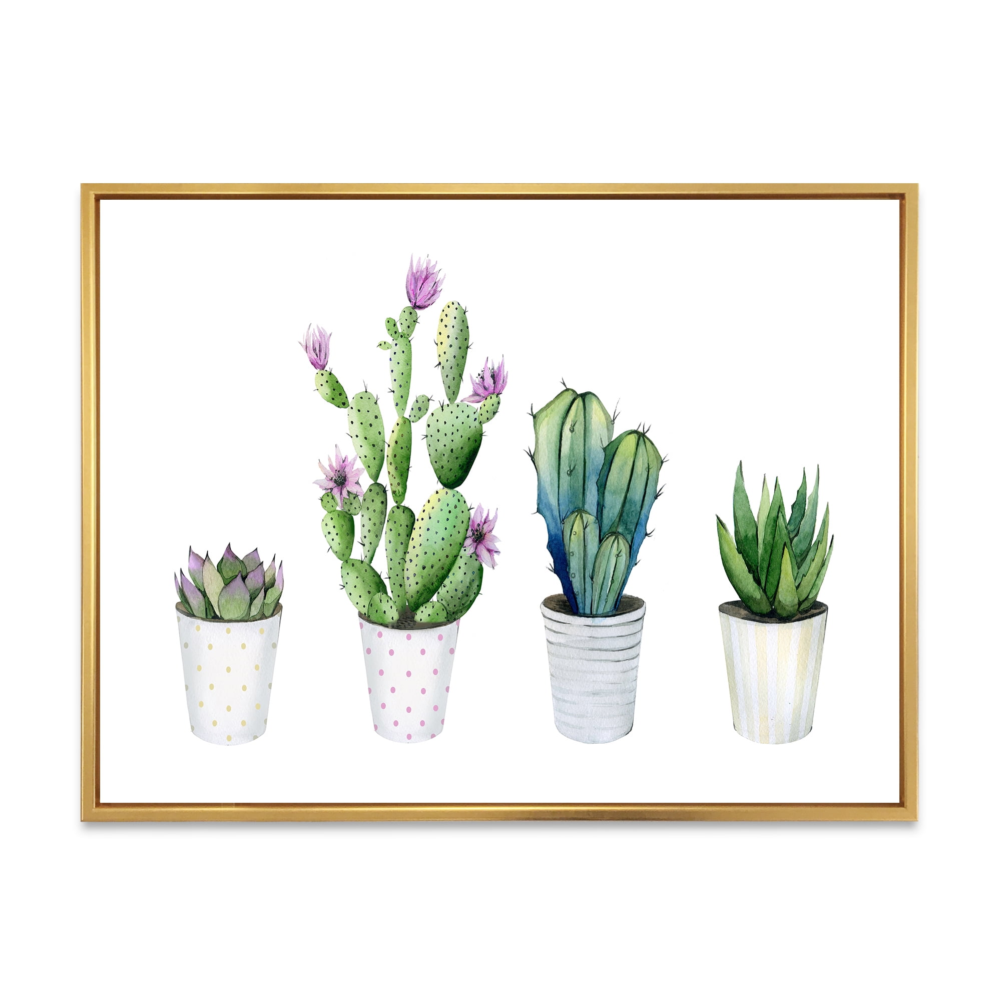 Designart 'Aloe Vera Cactus Succulent Home Plants In The Pots' Farmhouse Framed Canvas Wall Art Print