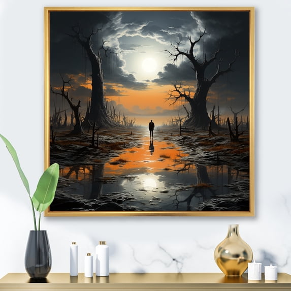 Designart "Alone Amidst Darkness" Abstract Landscape Floater Framed Wall Decor