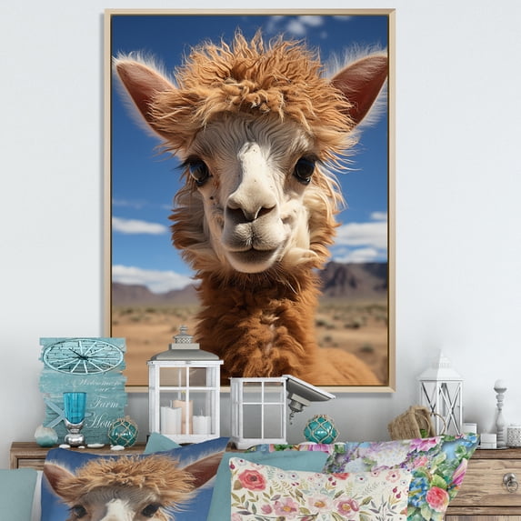 Designart "Alpaca Portrait Beige I" Animals Floater Framed Canvas Art Print