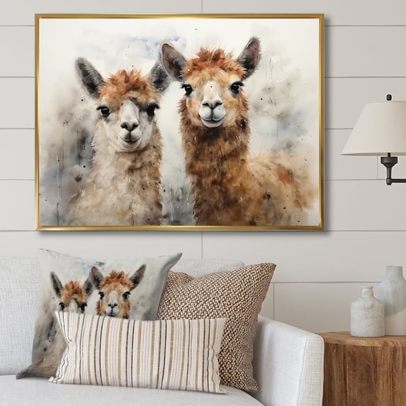 Designart "Alpacas beautyful Alpacas I" Animals Floater Framed Wall Art Living Room