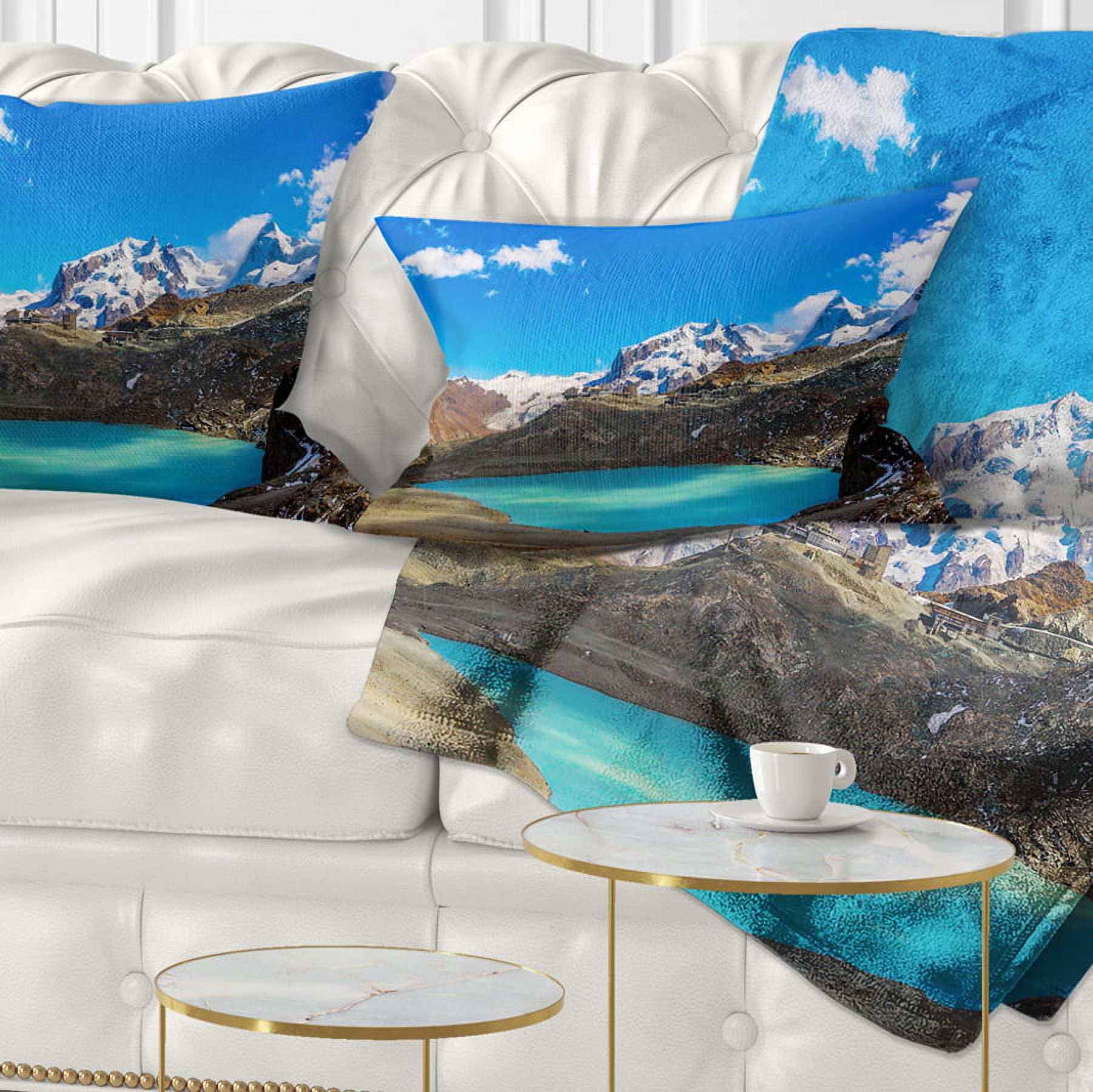 Designart Alps Mountain Fountain - Photography Throw Pillow - 12x20