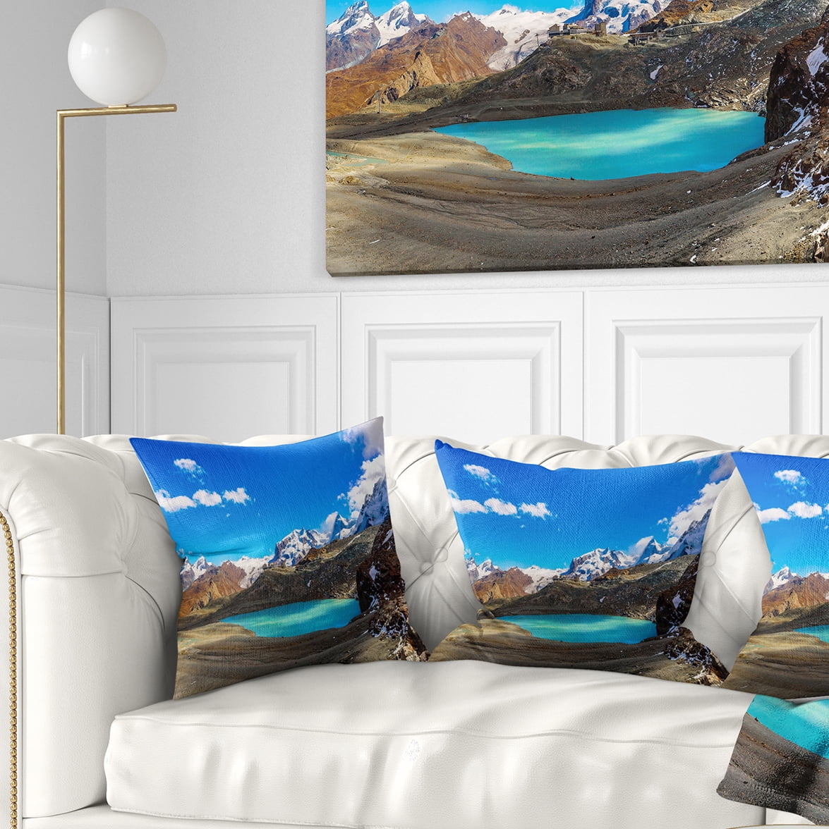 Designart Alps Mountain Fountain - Photography Throw Pillow - 16x16