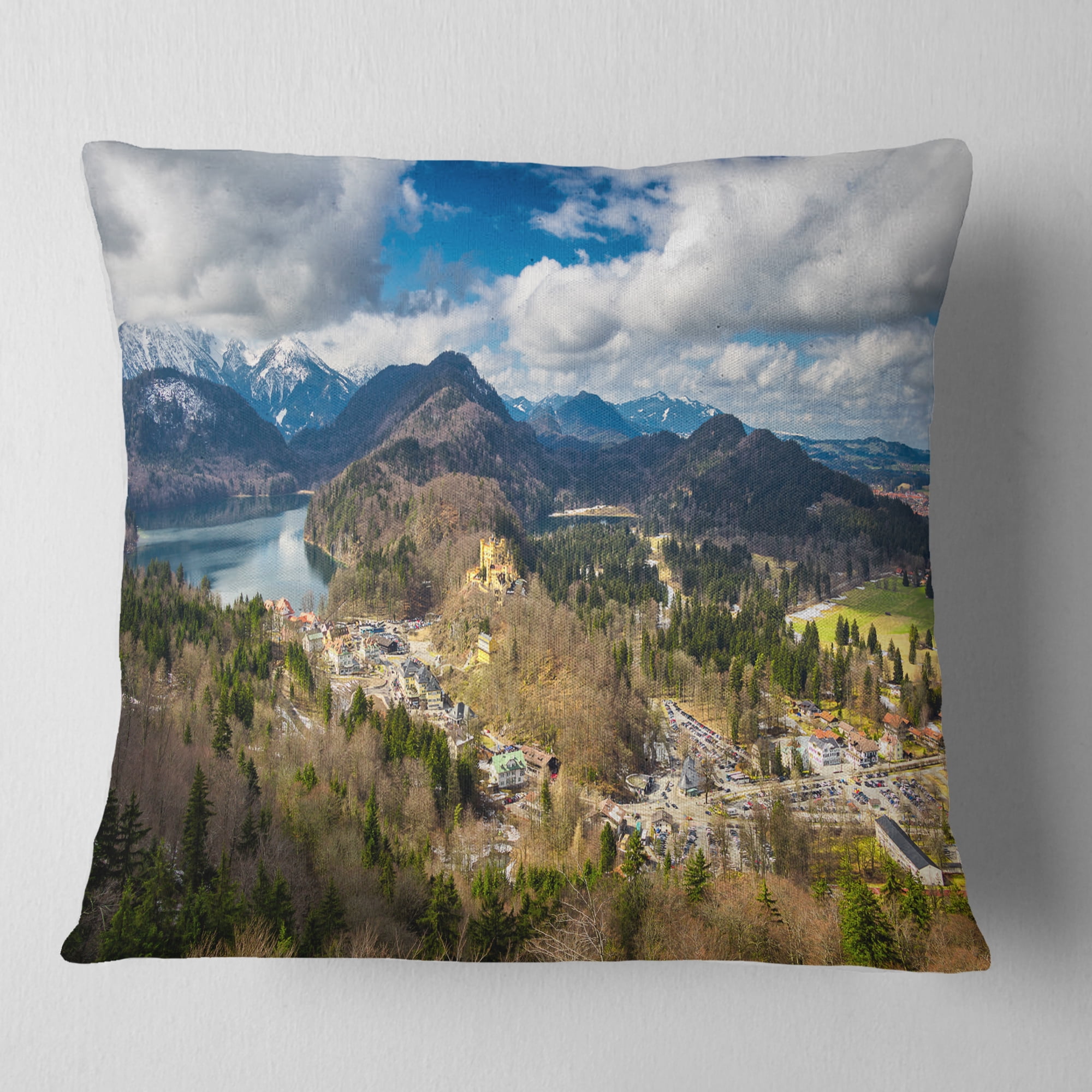 Designart Alps and Lakes on Summer Day - Landscape Printed Throw Pillow - 16x16