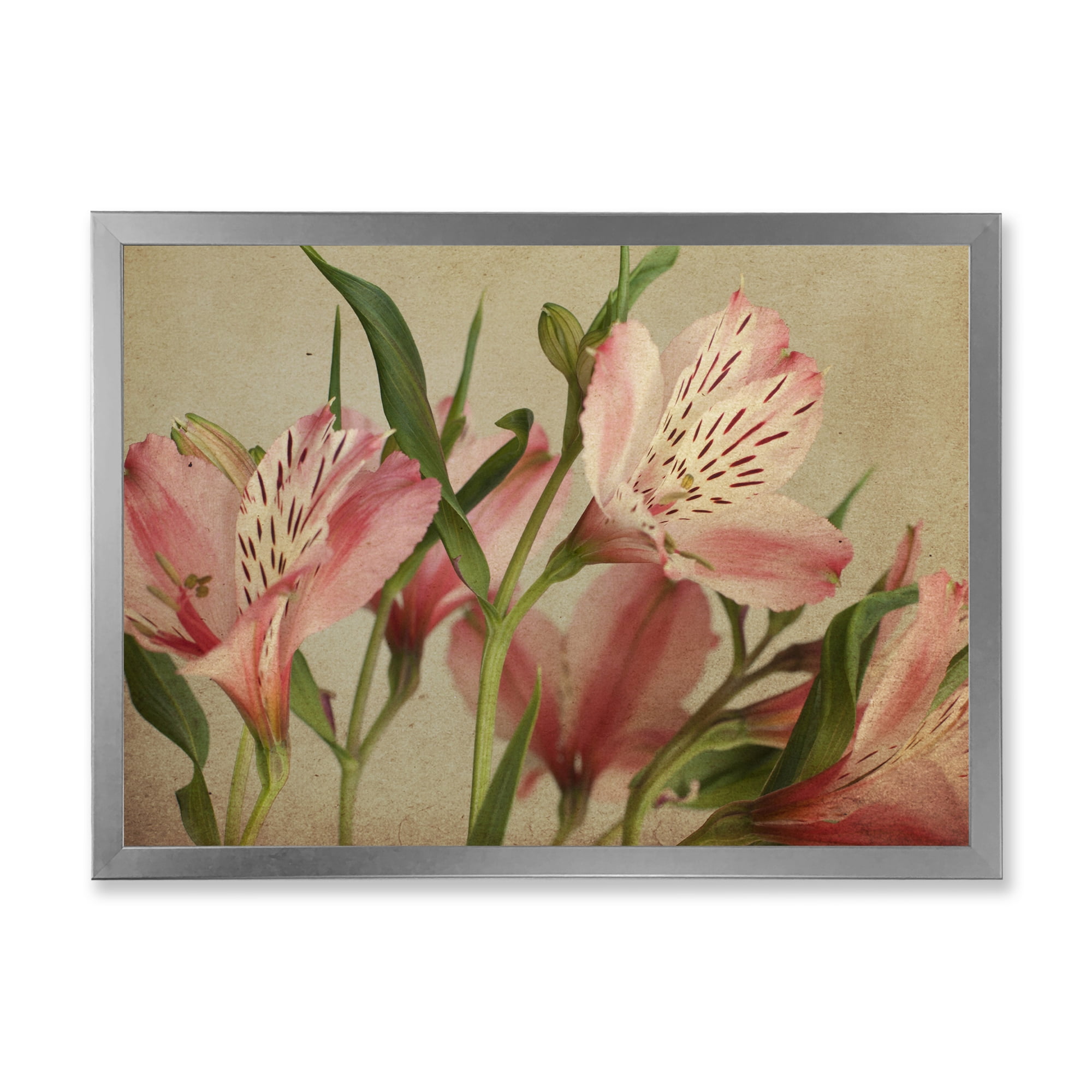 Designart 'Alstroemeria Flower Retro ' Traditional Framed Art Print