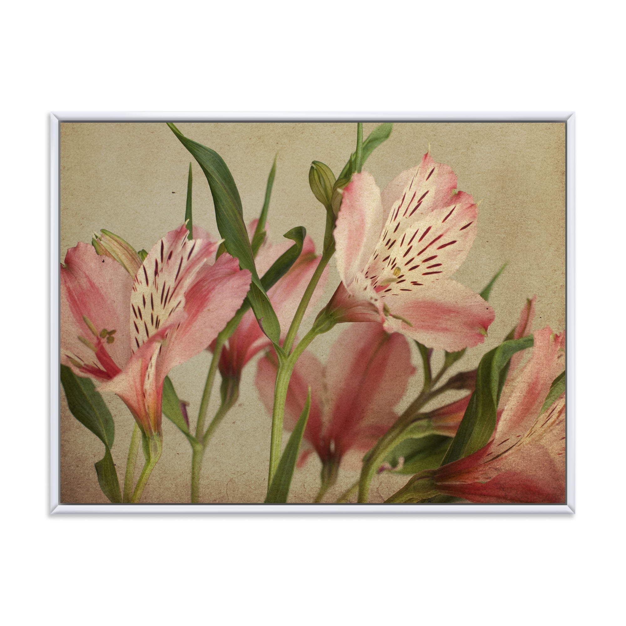 Designart 'Alstroemeria Flower Retro ' Traditional Framed Canvas Wall Art Print