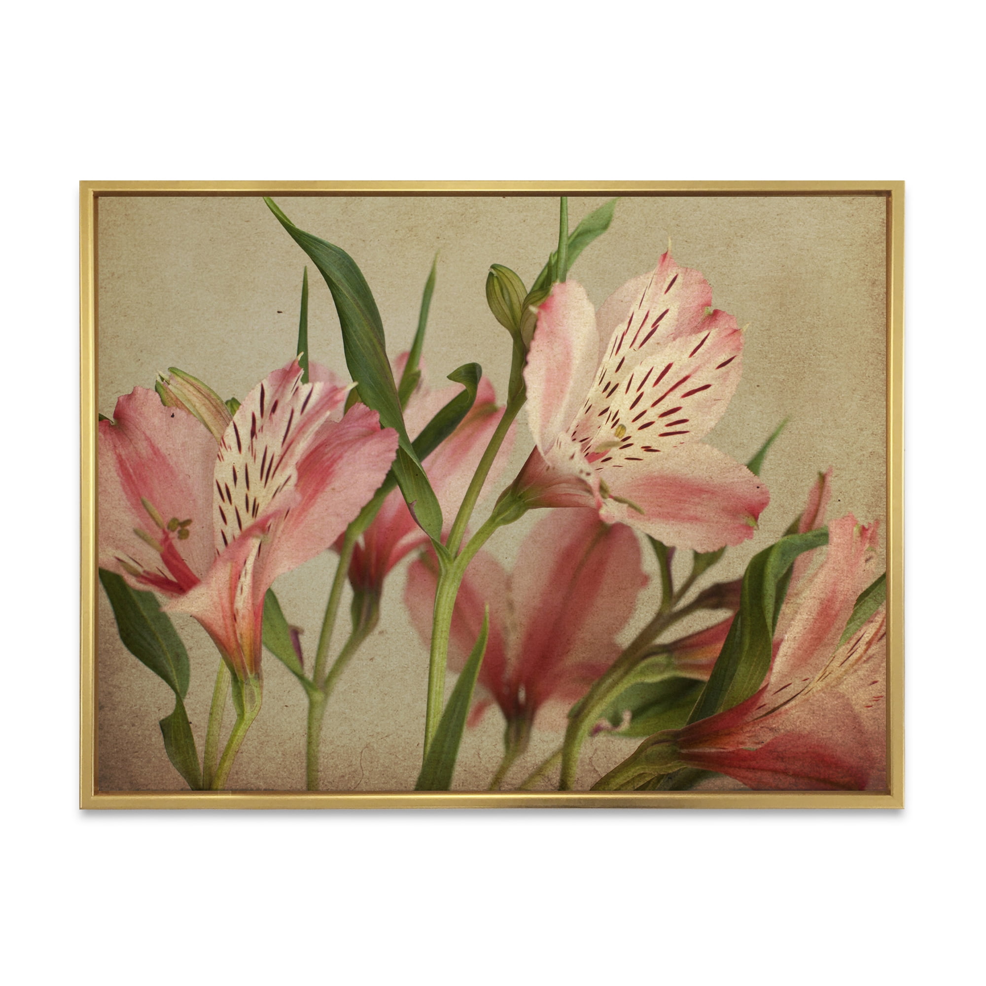 Designart 'Alstroemeria Flower Retro ' Traditional Framed Canvas Wall Art Print