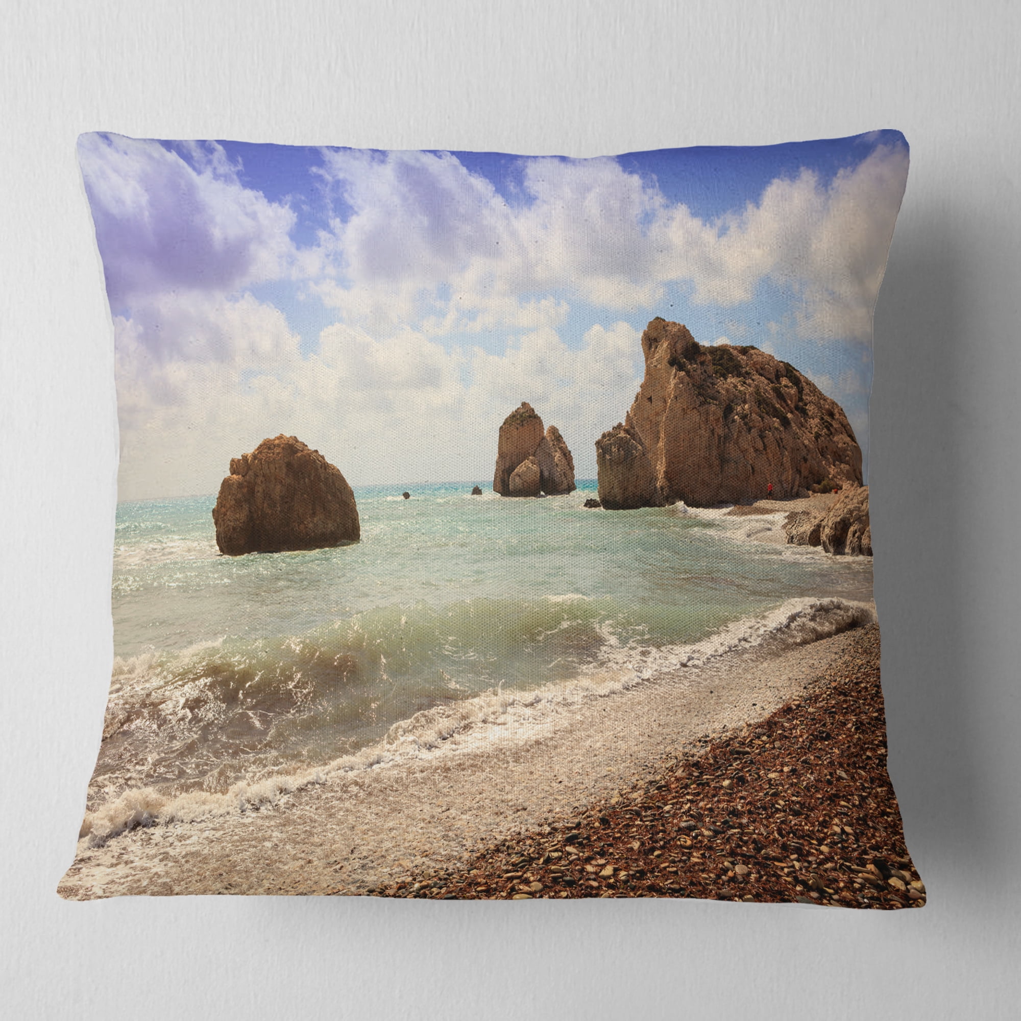 Designart Amazing Aphrodite s Rock in Cyprus - Seascape Throw Pillow - 18x18