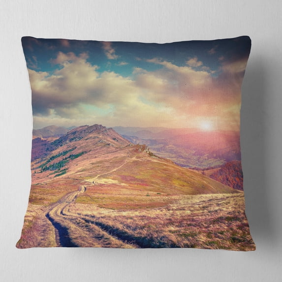 Designart Amazing Autumn Landscape in Hills - Landscape Printed Throw Pillow - 16x16