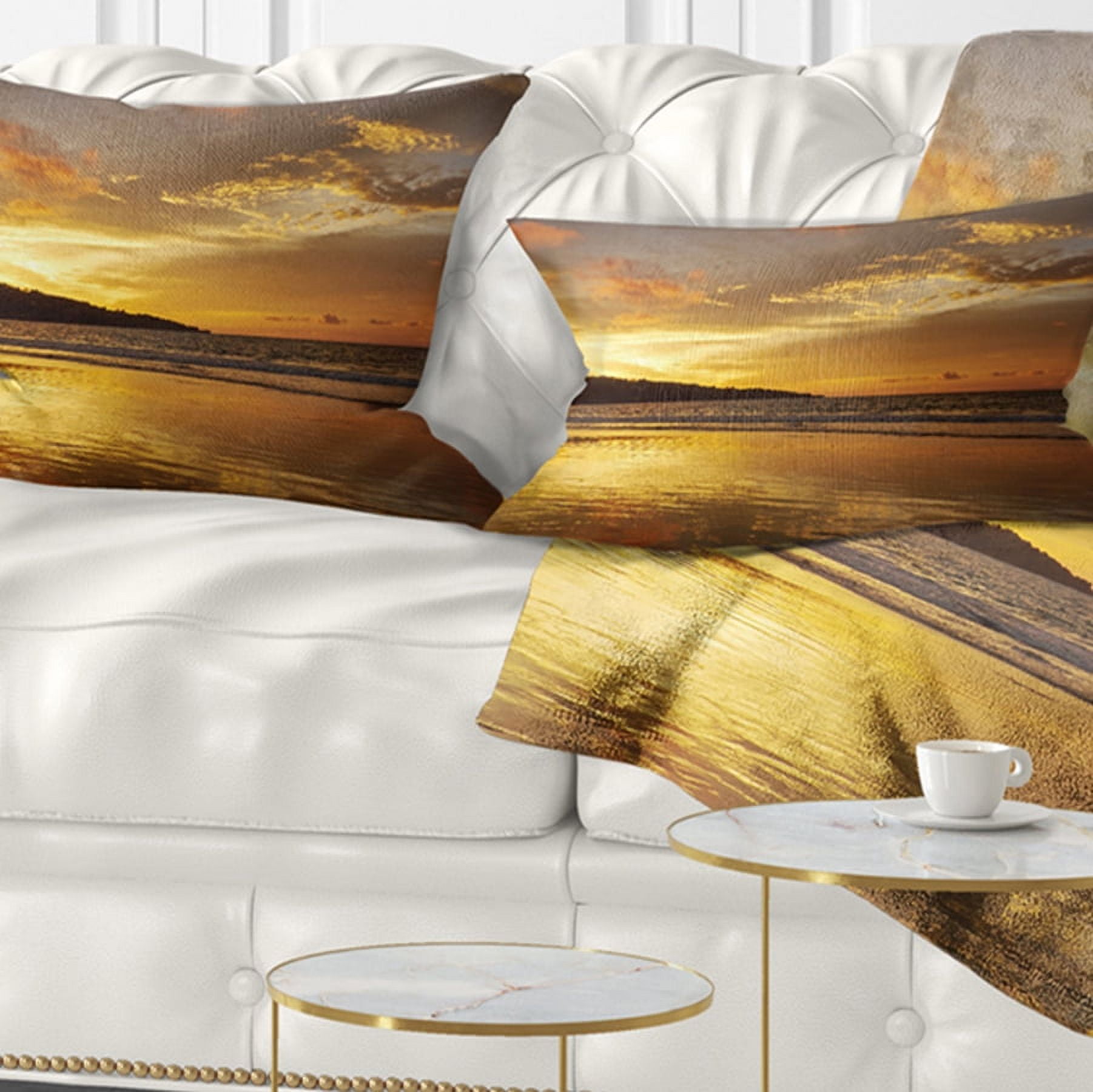 Designart Amazing Beach with Beautiful Breaking Waves - Modern Beach Throw Pillow - 12x20