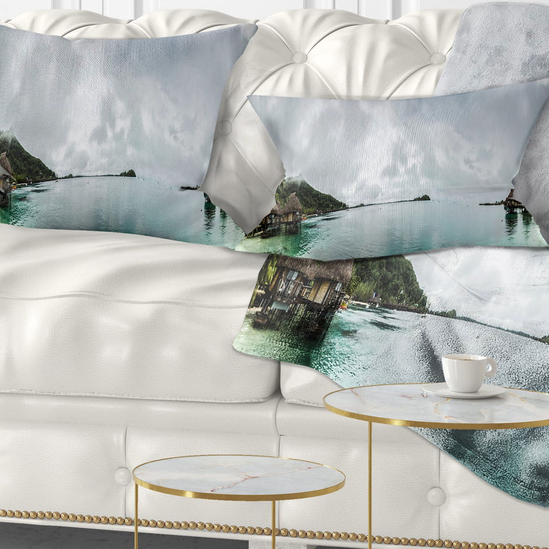 Designart Amazing Bora Bora Panoramic View - Seascape Throw Pillow - 12x20