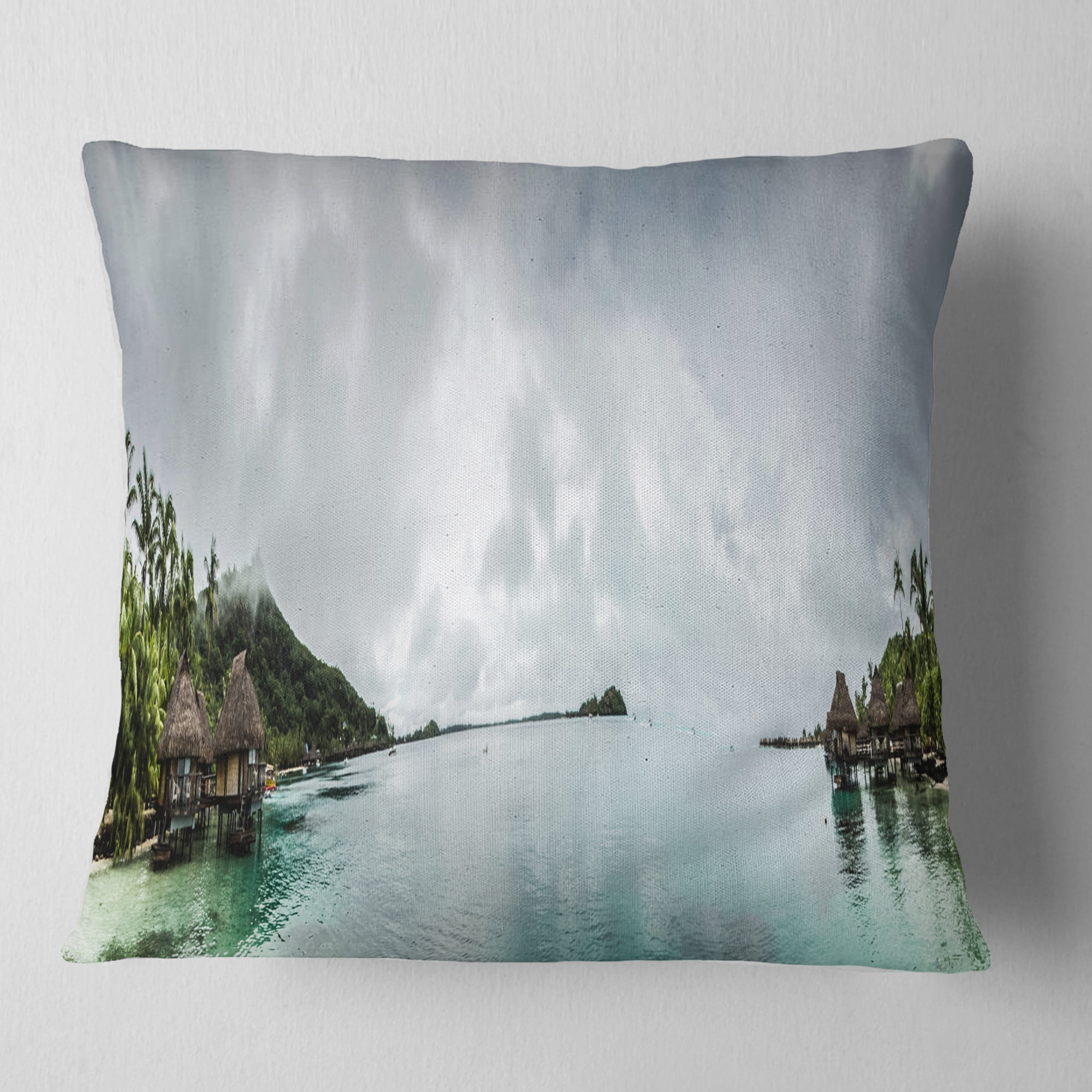Designart Amazing Bora Bora Panoramic View - Seascape Throw Pillow - 18x18
