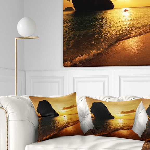 Designart Amazing Evening Tropical Beach - Seashore Throw Pillow - 16x16