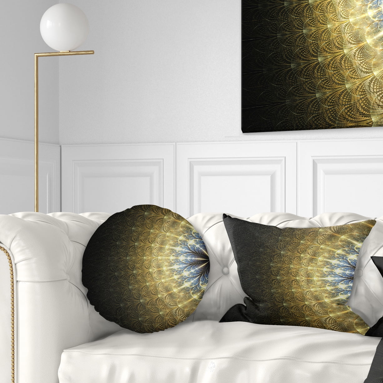 Designart Amazing Gold Symmetrical Fractal Flower - Floral Throw Pillow - 12x20