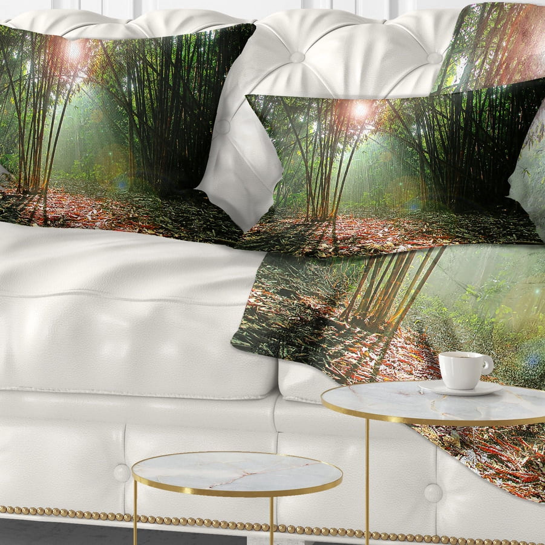 Designart Amazing Green Forest at Sunset - Landscape Printed Throw Pillow - 12x20