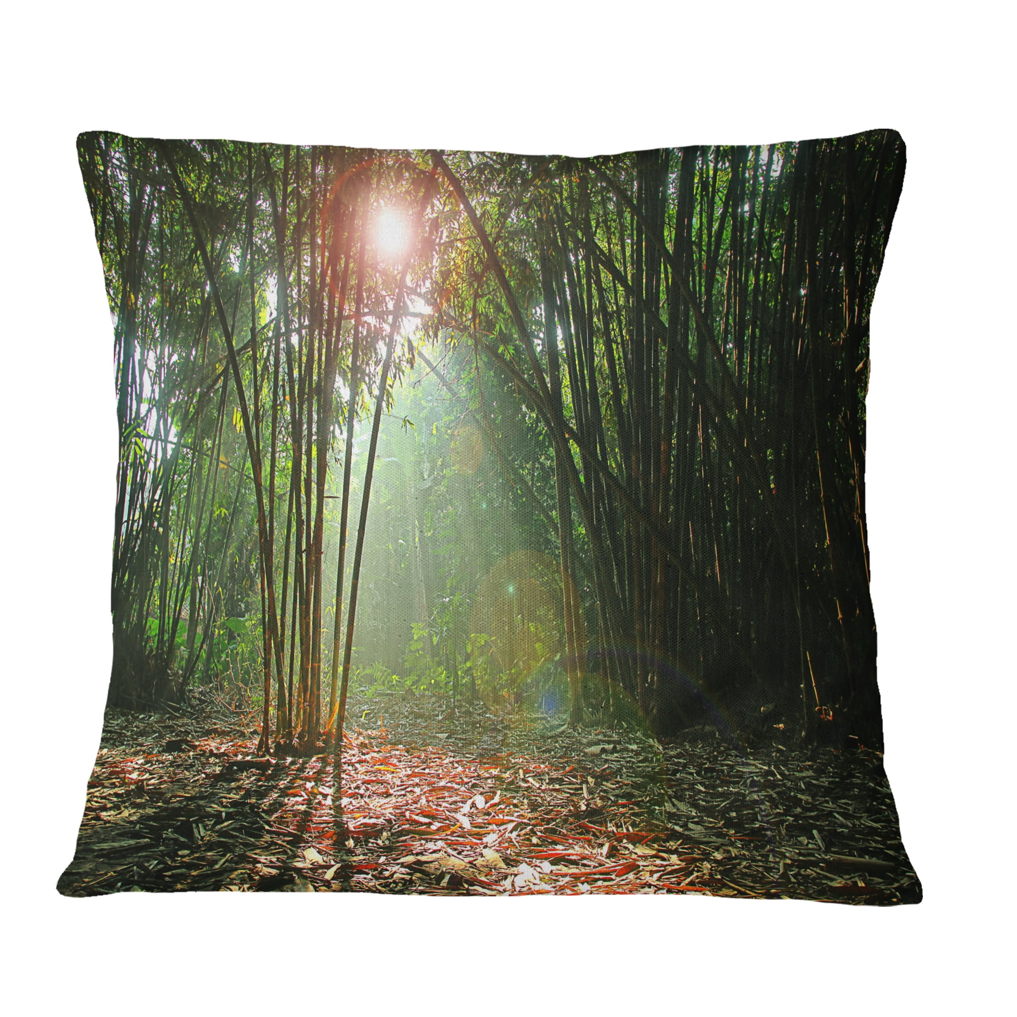 Designart Amazing Green Forest at Sunset - Landscape Printed Throw Pillow - 16x16